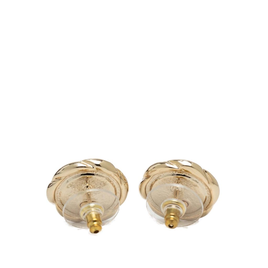 Chanel CC Gold Plated Camellia Push Back Earrings