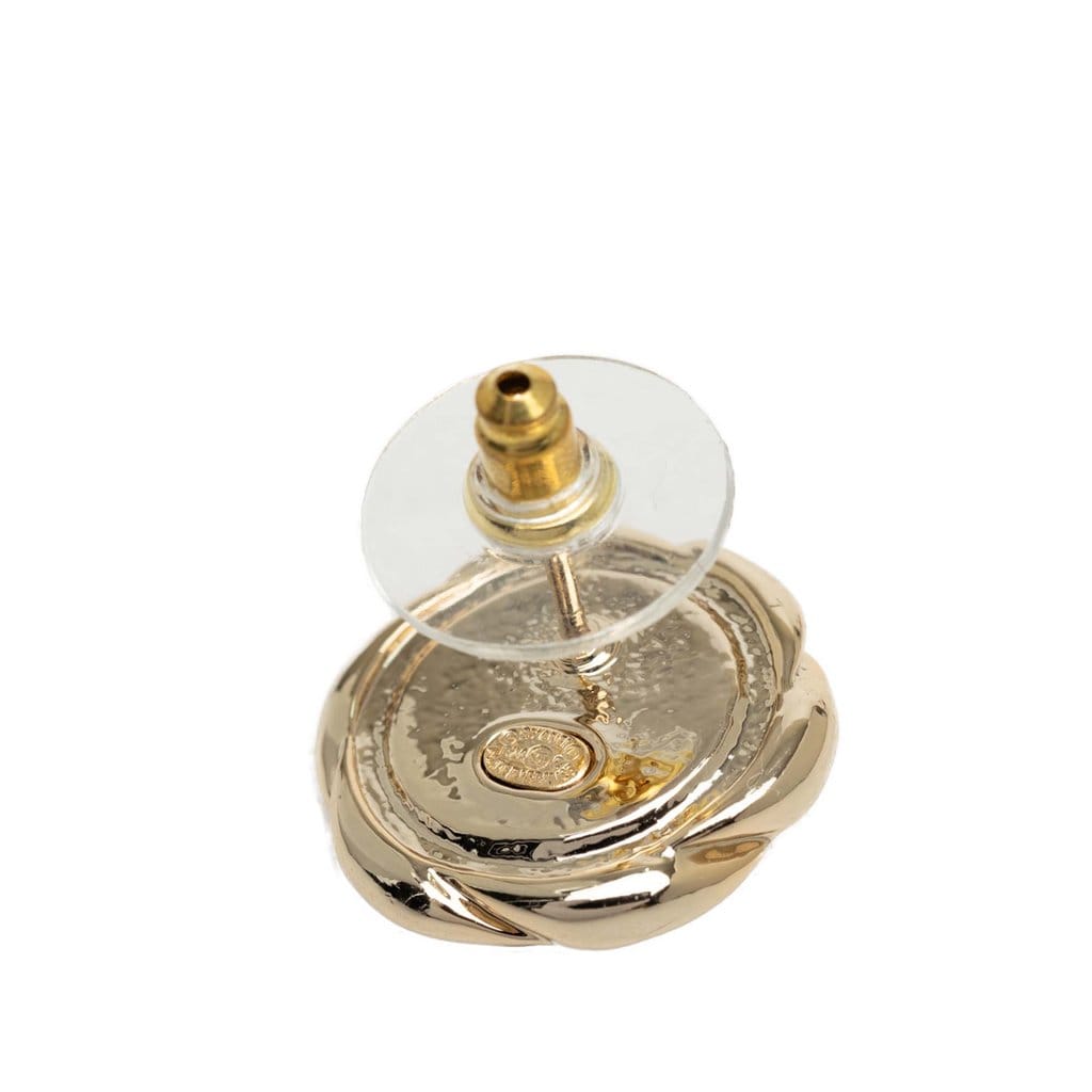 Chanel CC Gold Plated Camellia Push Back Earrings