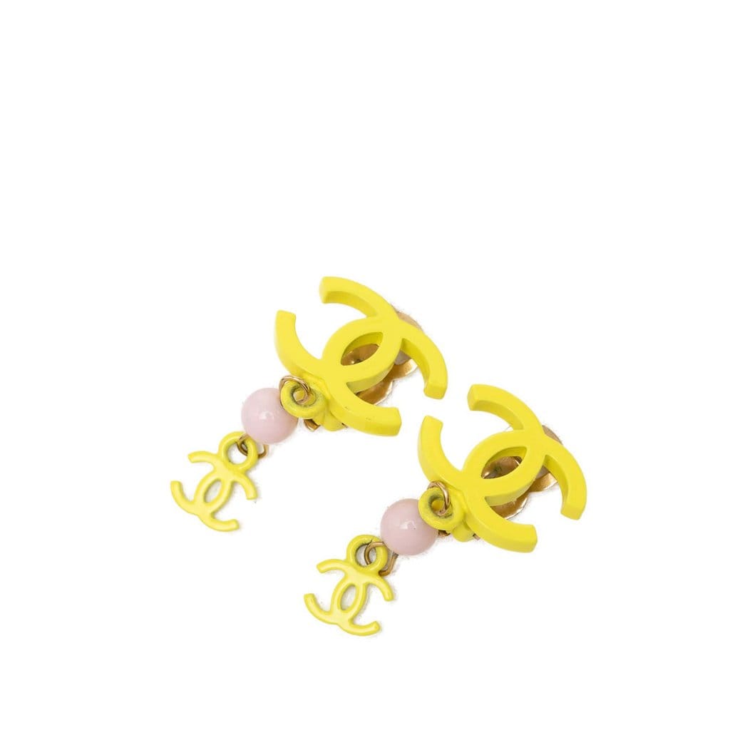 Chanel CC Resin Bead Drop Clip On Earrings