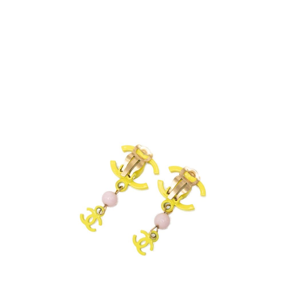 Chanel CC Resin Bead Drop Clip On Earrings
