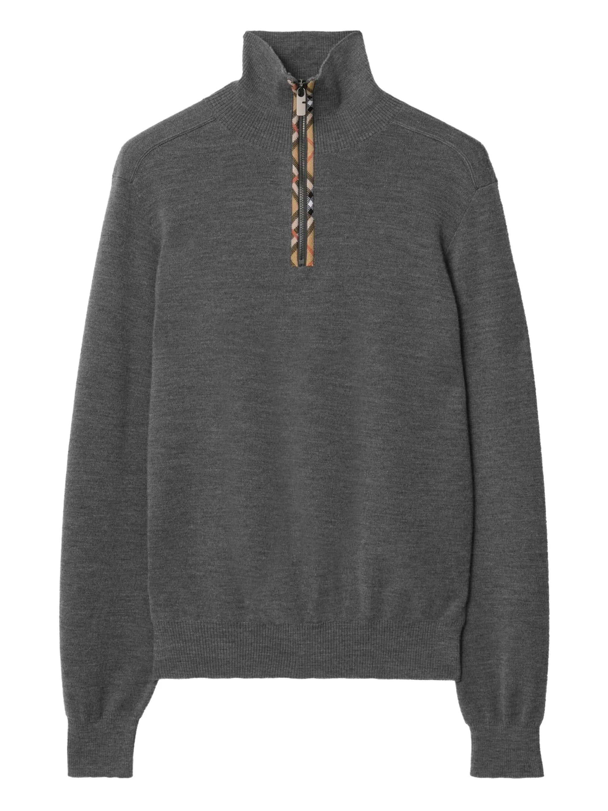 Burberry Check - trim half - zip sweater