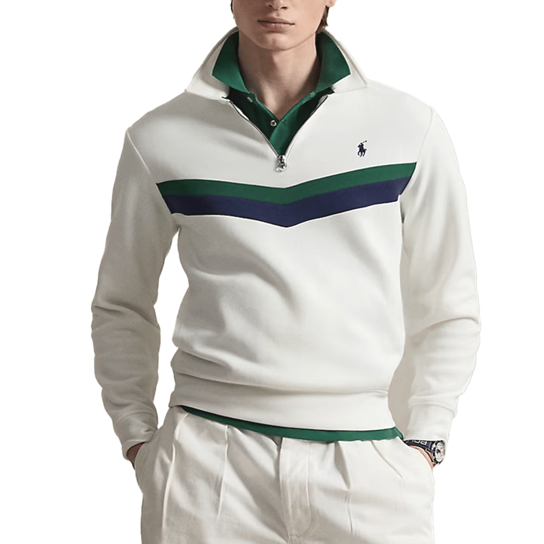 POLO RALPH Lauren DOUBLE - KNIT QUARTER - ZIP SWEATSHIRT WHITE