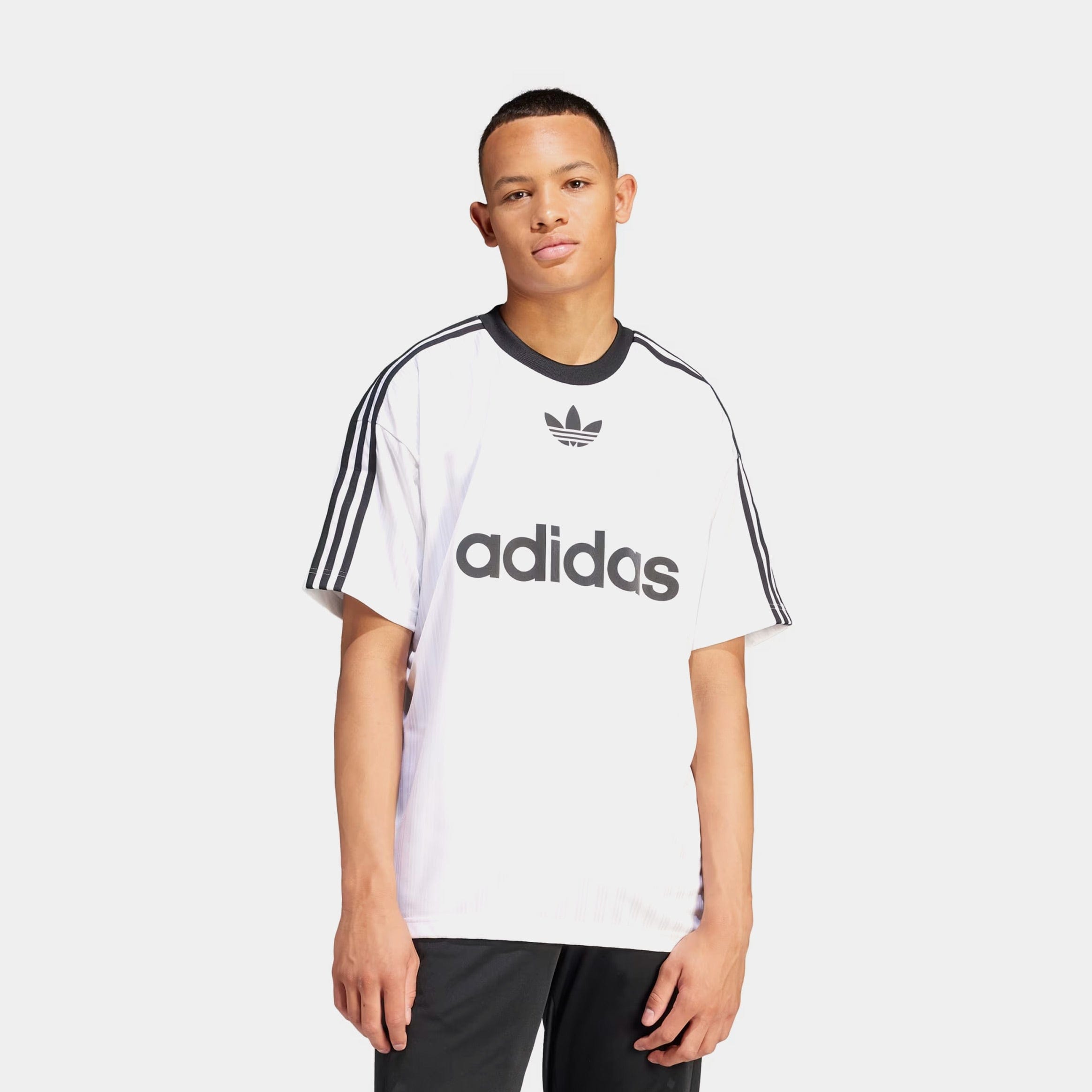 adidas Adicolor Poly Mens Short Sleeve Shirt (White/Black)