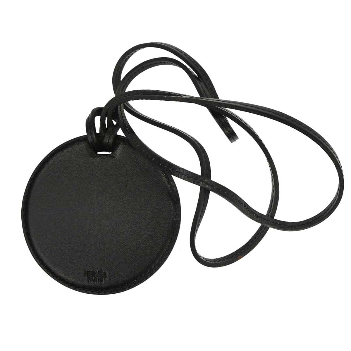 Hermes Pendant Necklace Black Leather Mirror