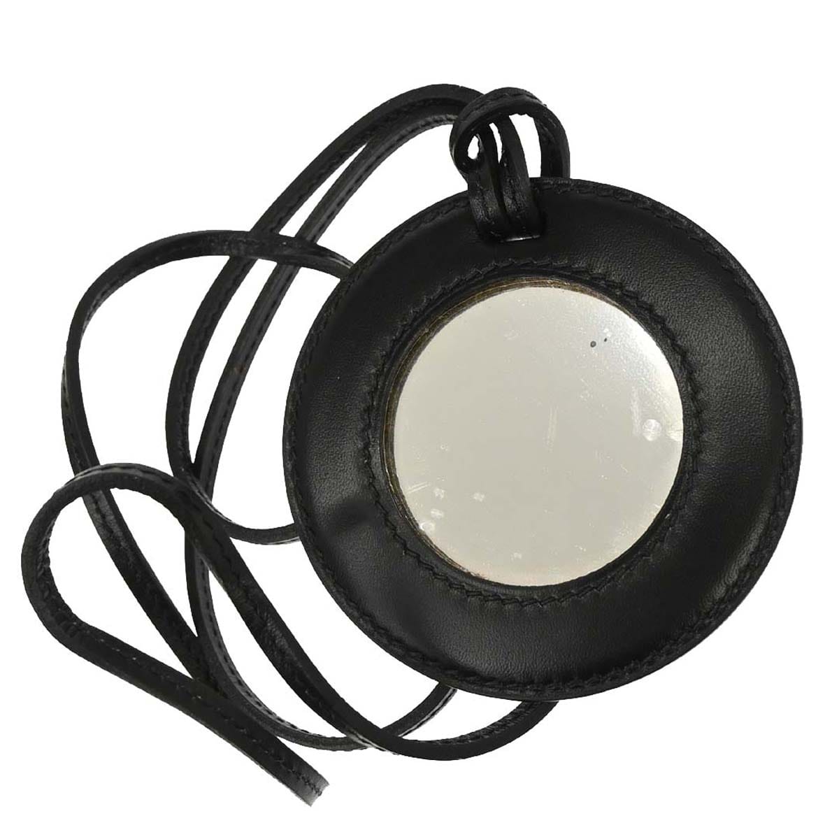 Hermes Pendant Necklace Black Leather Mirror