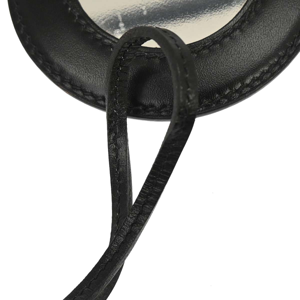 Hermes Pendant Necklace Black Leather Mirror
