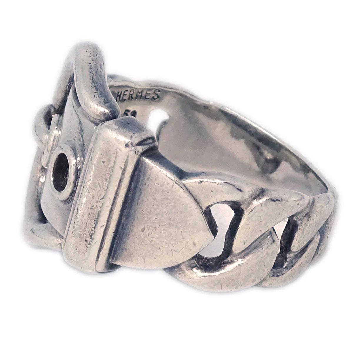 Hermes 1980s Boucle Sellier Ring Silver #53