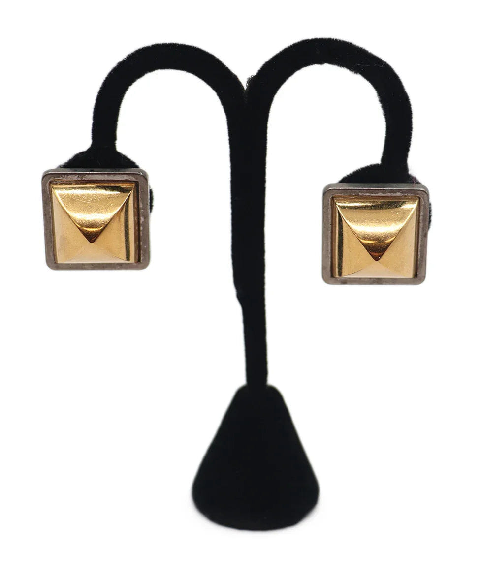 Hermes Gold & Silver Metal Vintage Earrings