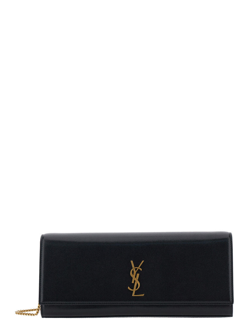 Saint Laurent Women Kate Shoulder Bag With Chain Strap And Cassandre Plate On Front In Black Pebbled Leather For Women