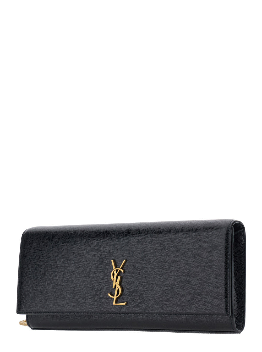 Saint Laurent Women Kate Shoulder Bag With Chain Strap And Cassandre Plate On Front In Black Pebbled Leather For Women