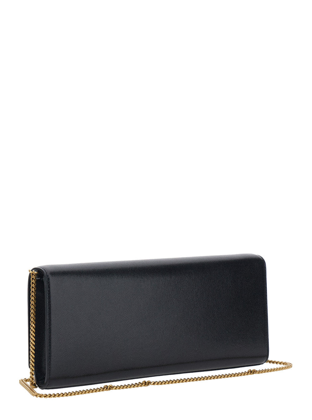 Saint Laurent Women Kate Shoulder Bag With Chain Strap And Cassandre Plate On Front In Black Pebbled Leather For Women