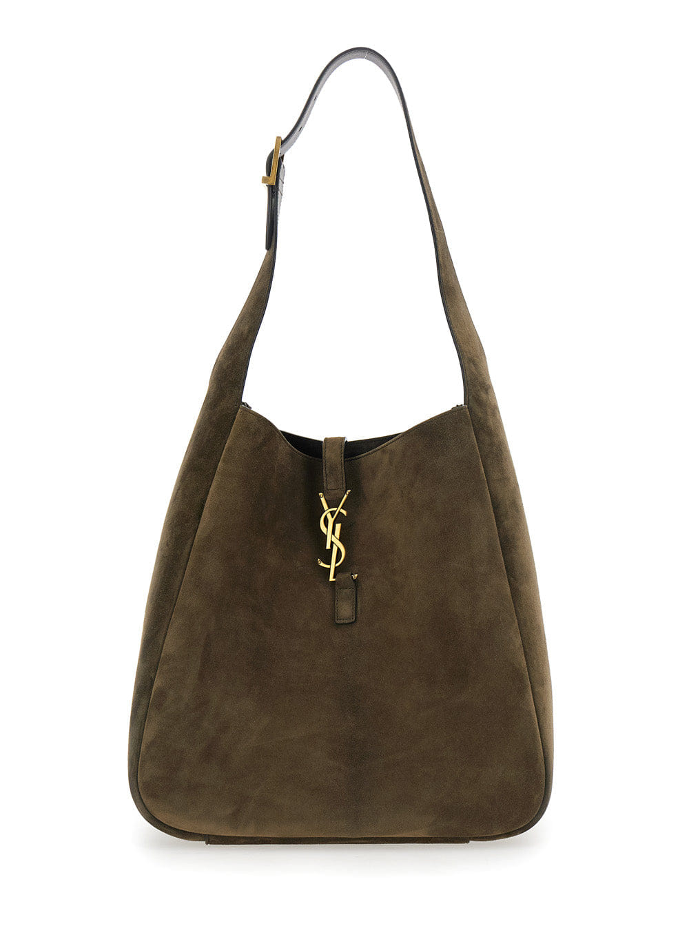 Saint Laurent Women Le 5 A 7 Green Shoulder Bag With Triomphe Plaque On The Front In Suede Woman