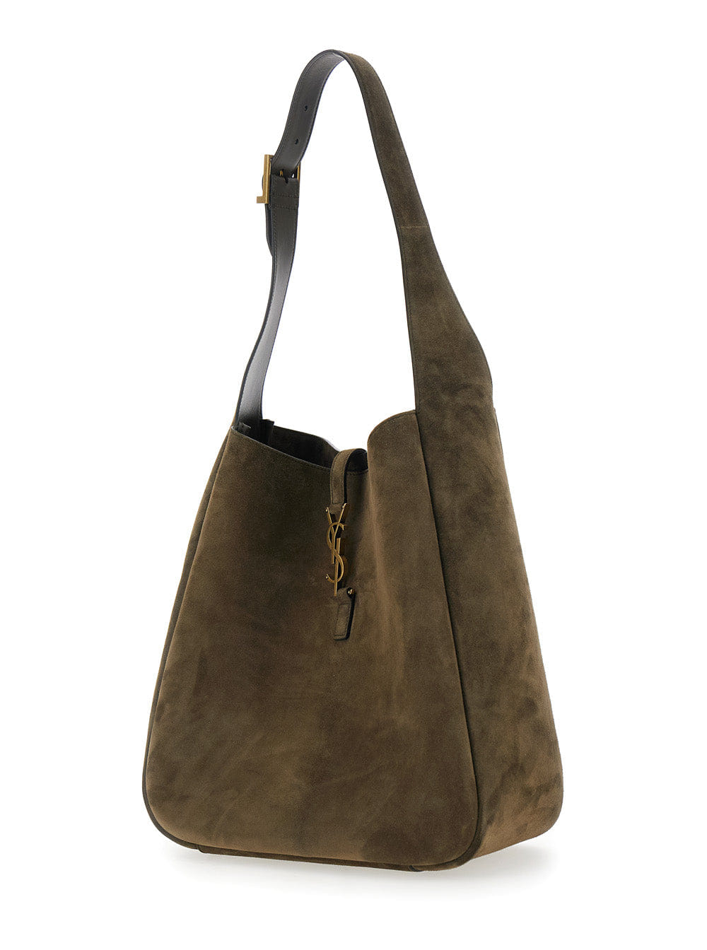 Saint Laurent Women Le 5 A 7 Green Shoulder Bag With Triomphe Plaque On The Front In Suede Woman