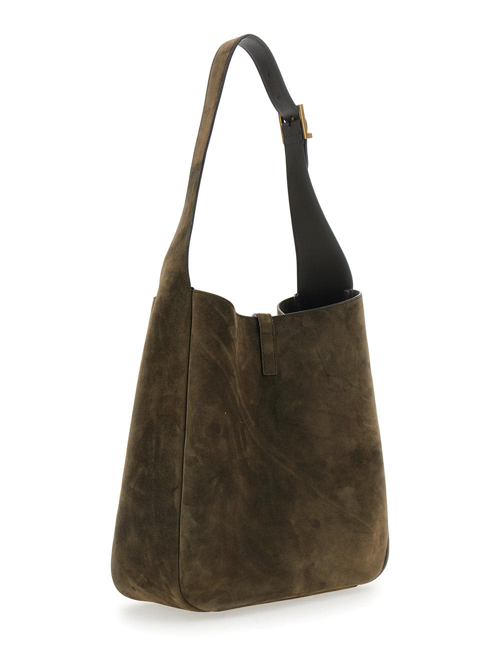 Saint Laurent Women Le 5 A 7 Green Shoulder Bag With Triomphe Plaque On The Front In Suede Woman