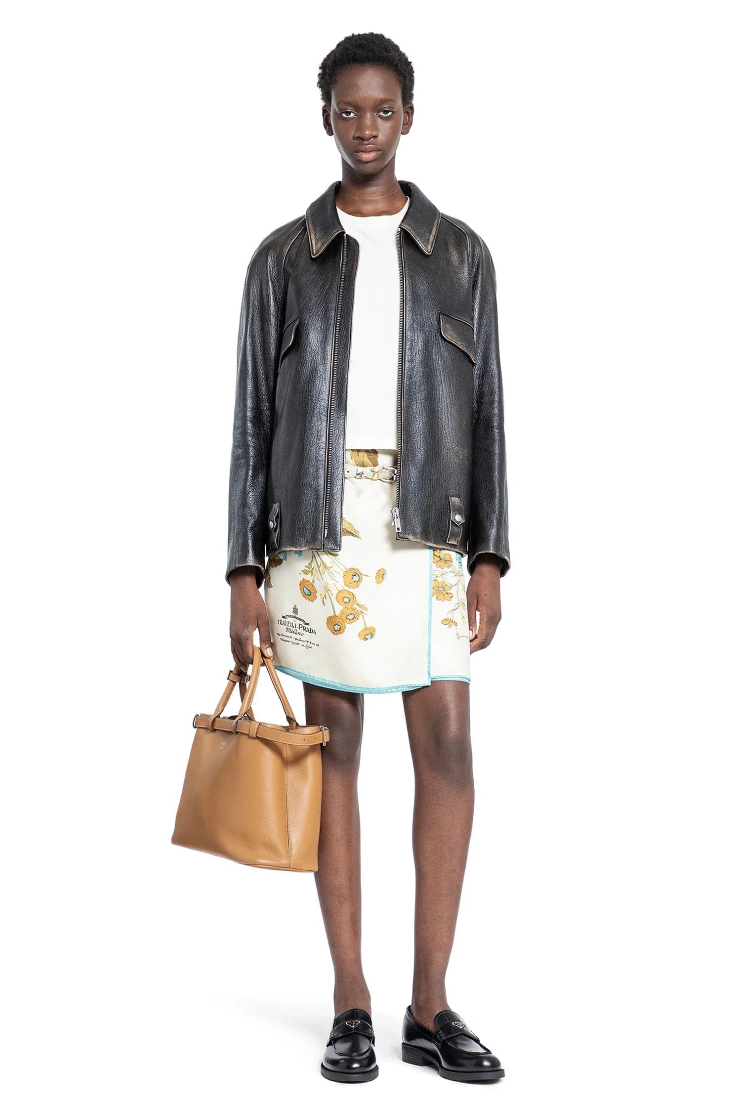 Prada Printed silk twill miniskirt