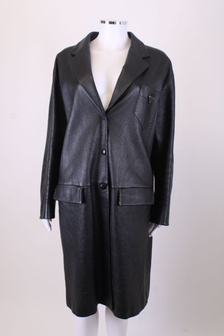 PRADA LEATHER COAT BLACK M 021841