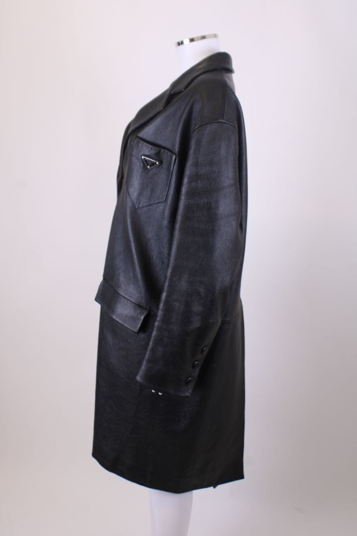 PRADA LEATHER COAT BLACK M 021841