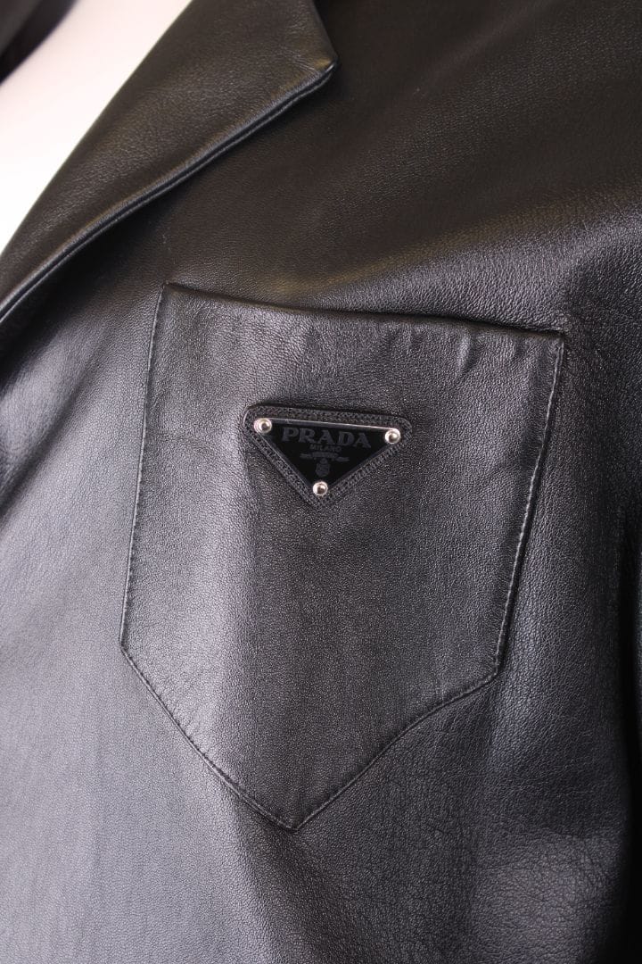 PRADA LEATHER COAT BLACK M 021841