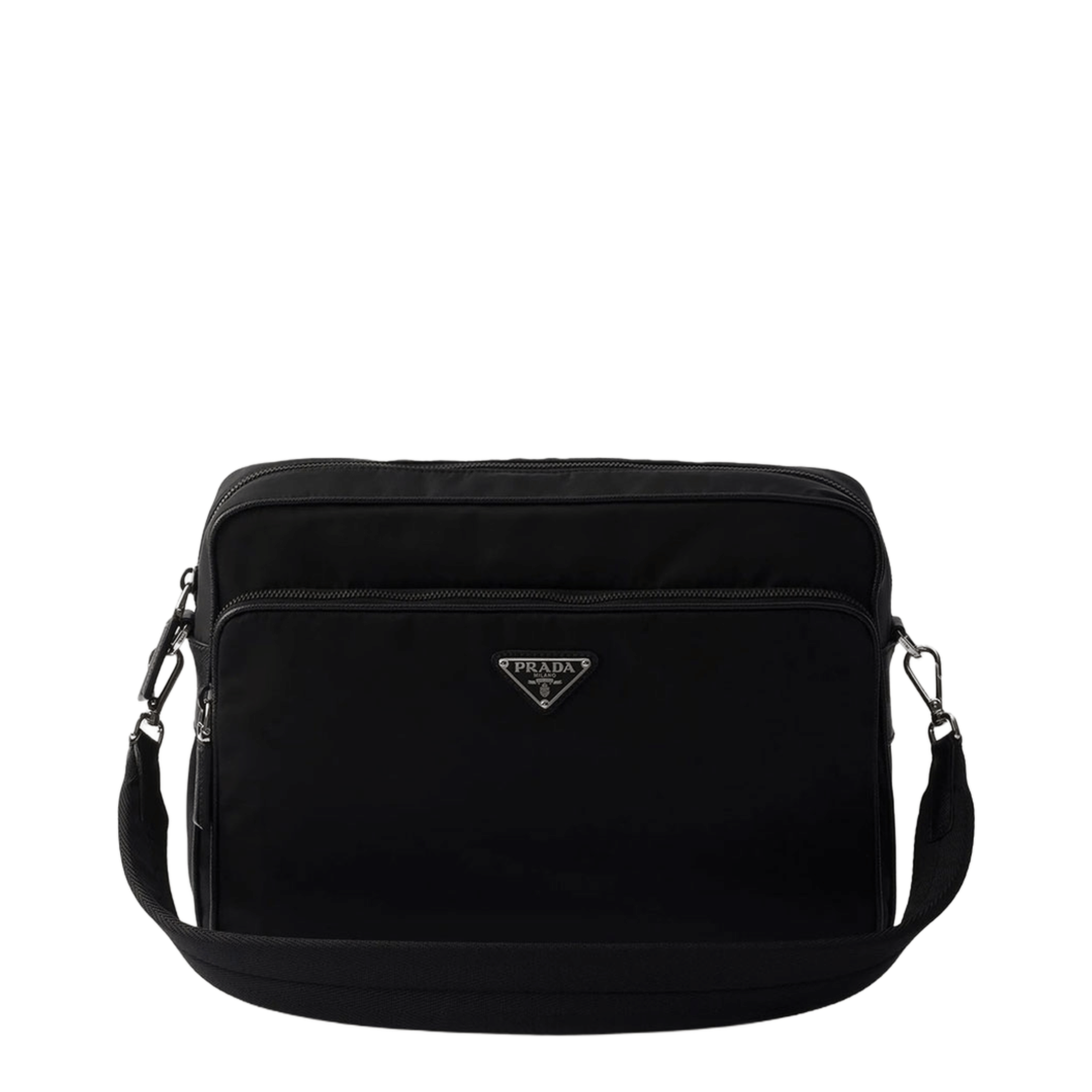 Prada Logo - Plaque Re - Nylon Messenger Bag - Black