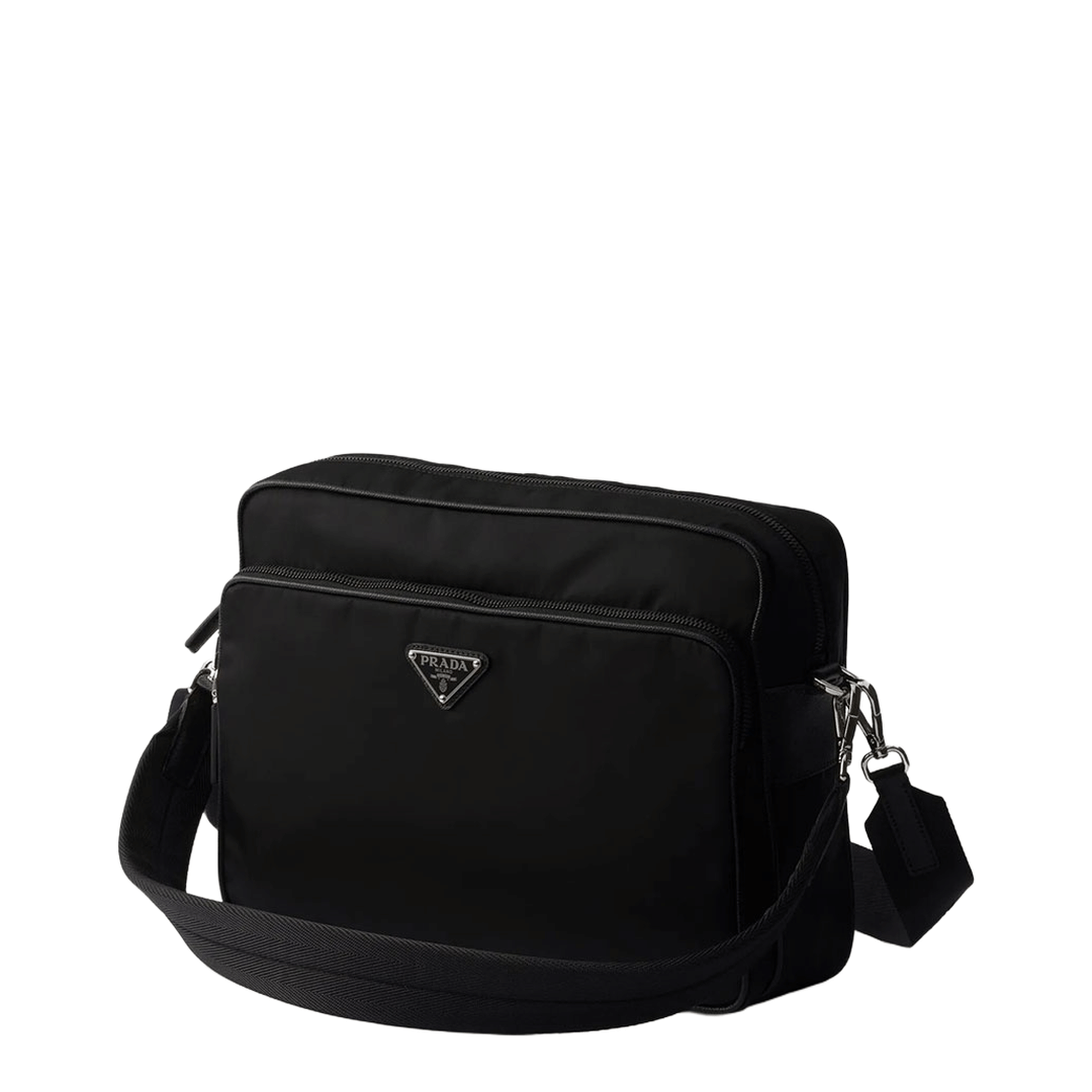 Prada Logo - Plaque Re - Nylon Messenger Bag - Black