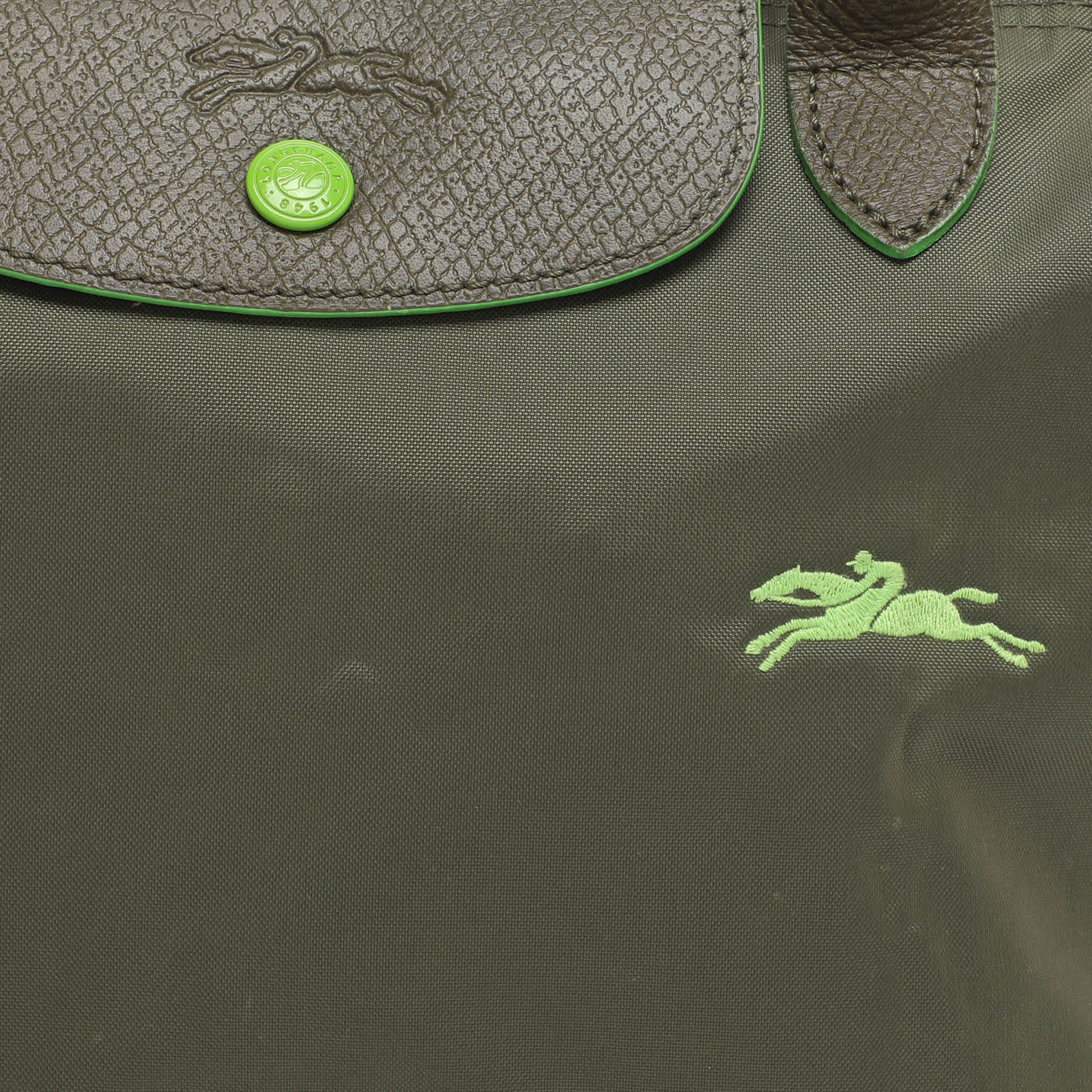Longchamp Green Nylon And Leather Small Short Le Pliage Tote