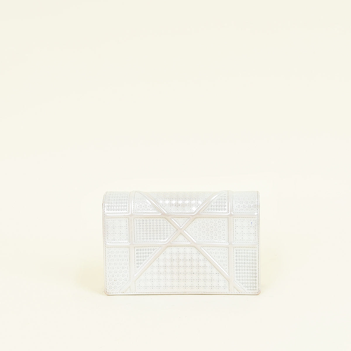 Christian Dior Metallic White Microcannage Diorama Wallet On Chain