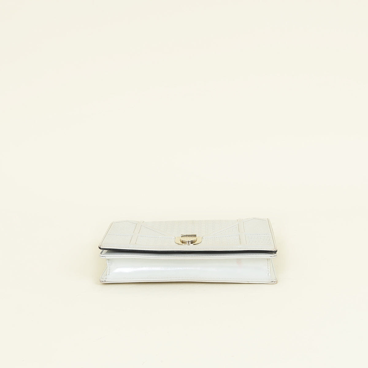 Christian Dior Metallic White Microcannage Diorama Wallet On Chain