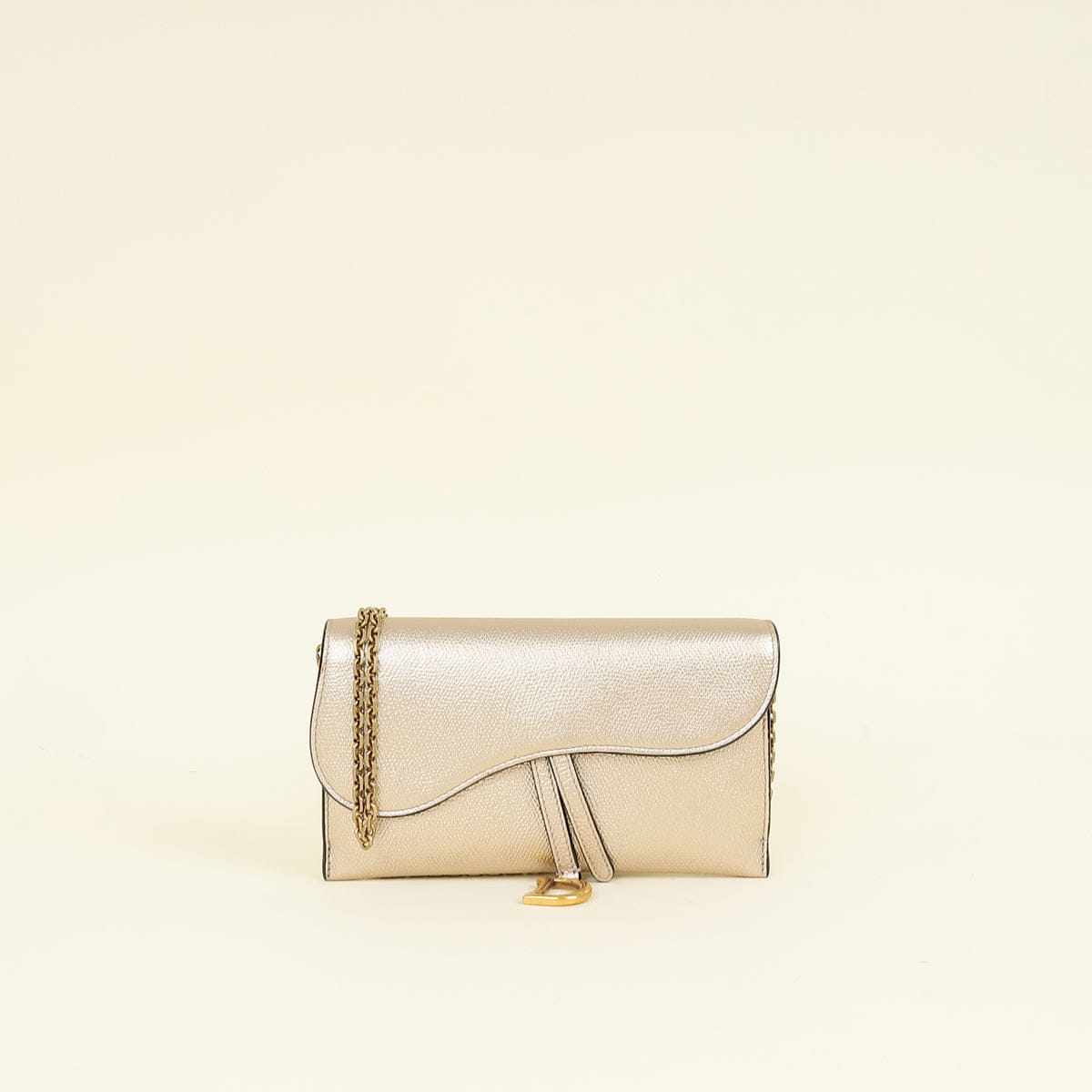 Christian Dior Metallic Champagne Saddle Long Wallet with Chain