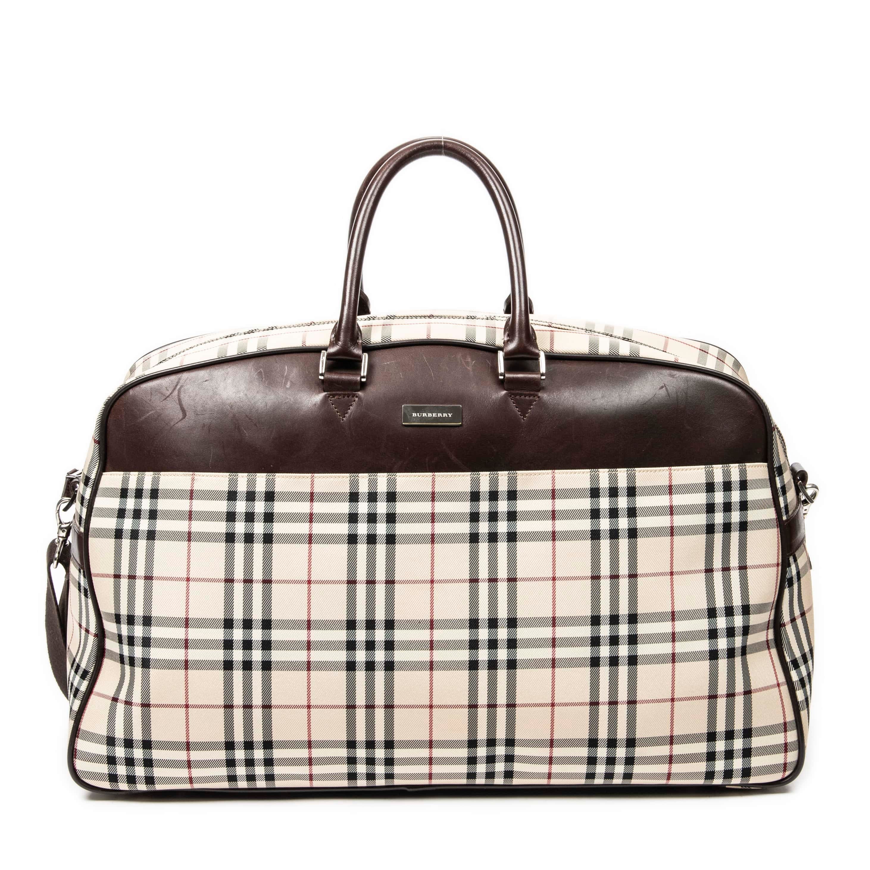 Burberry Beige/Dark Brown Canvas Large Duffle Bag AAY5280