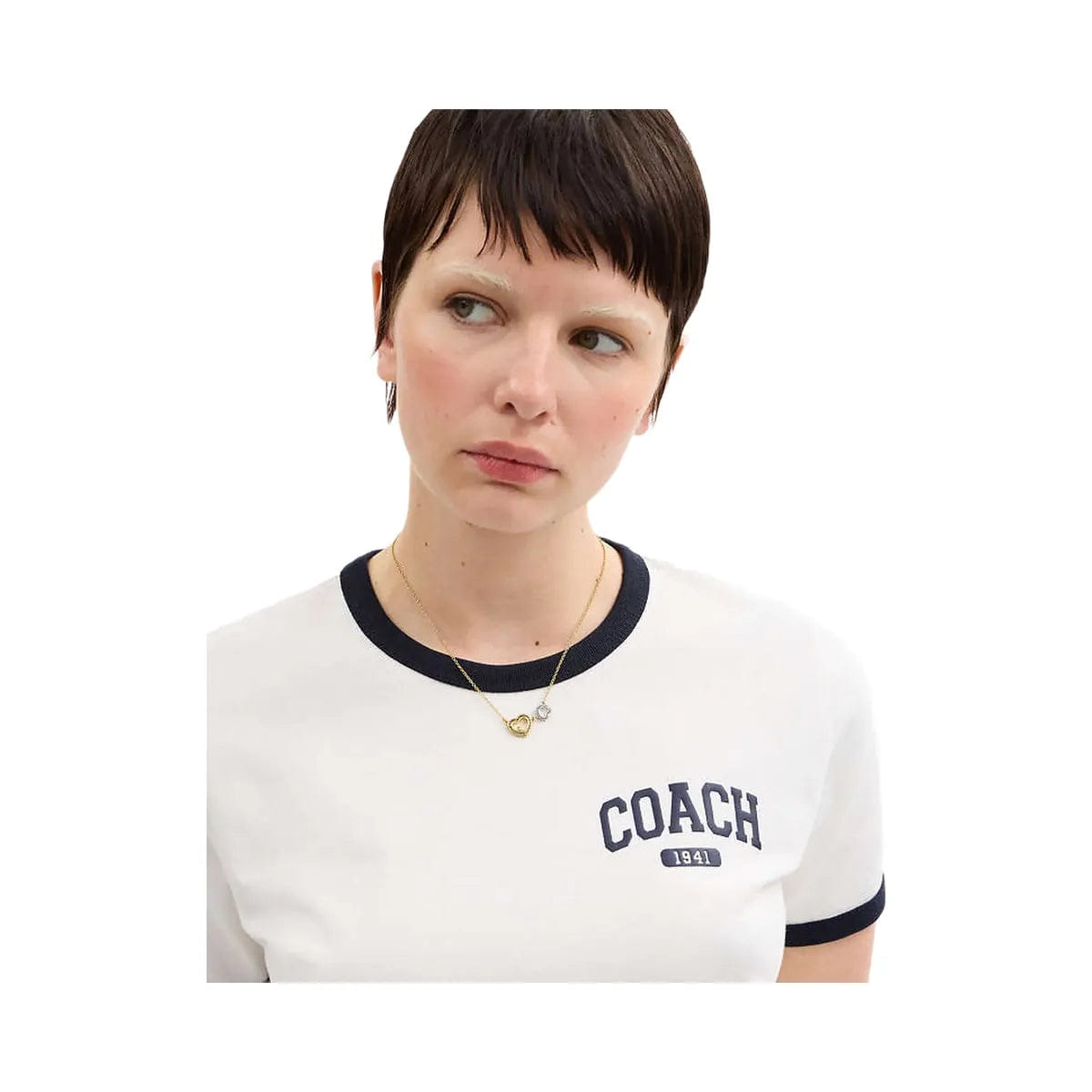 Coach Double Stitched Hearts Pendant Necklace Gold - Silver
