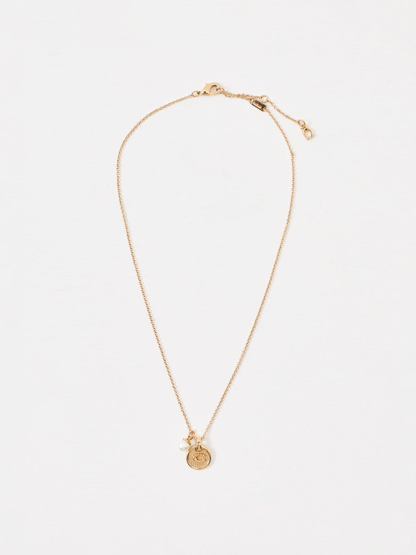 Coach Textured C Pearl Short Pendant Necklace Gold