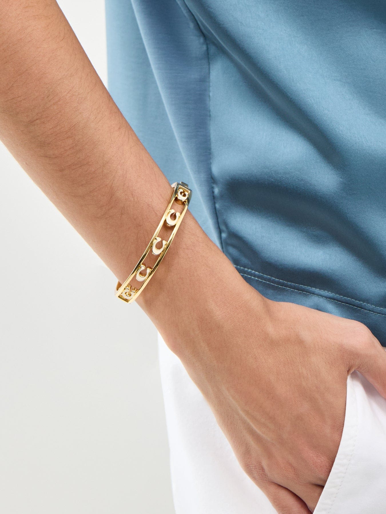 Coach Open Enamel C Hinged Bangle Chalk