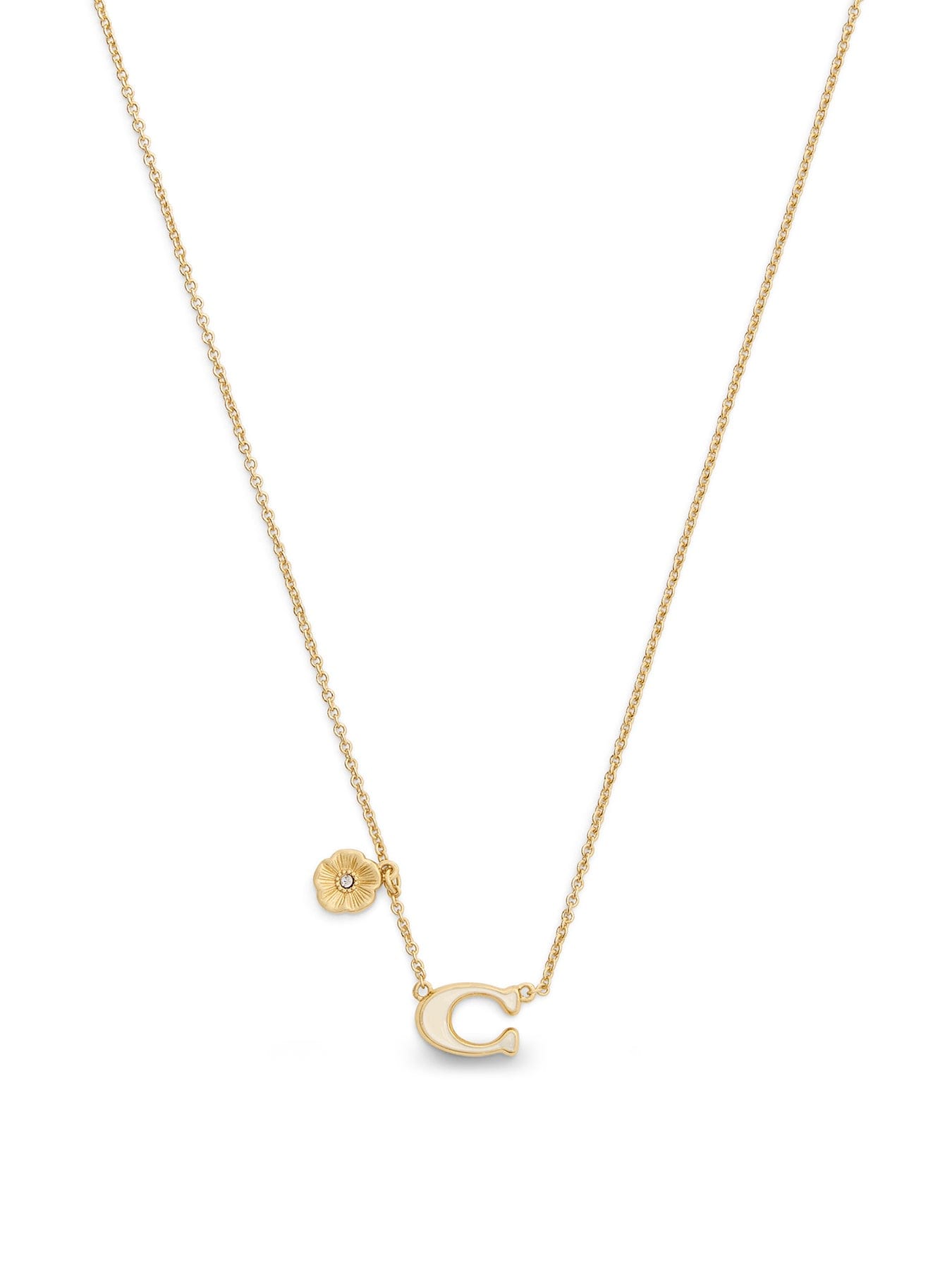 Coach Enamel C Tearose Pendant Necklace Chalk