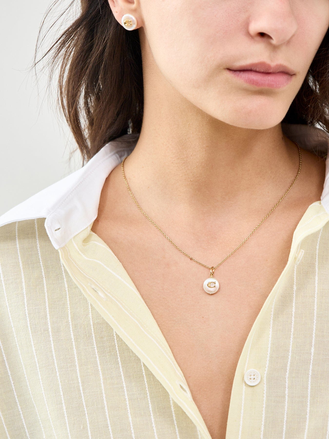 Coach Coin Pearl C Pendant Necklace Gold