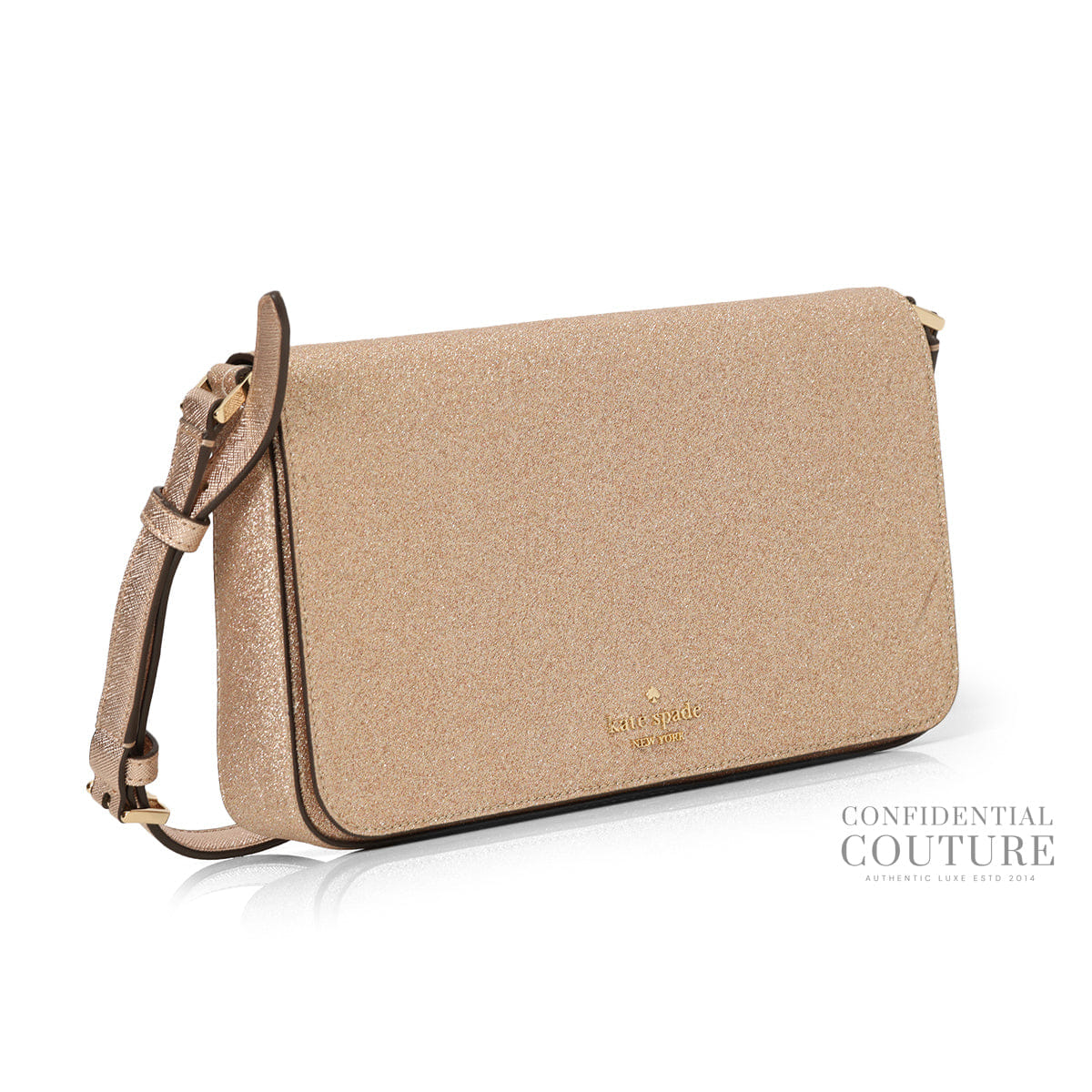 Kate Spade Spade Fine Glitter Rose Gold Flap Shoulder Bag