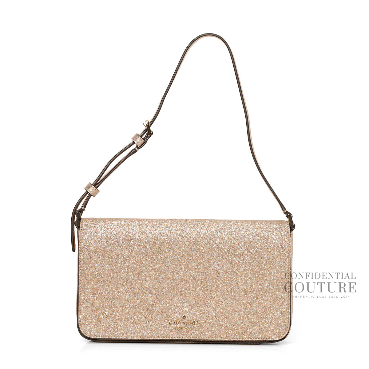 Kate Spade Spade Fine Glitter Rose Gold Flap Shoulder Bag