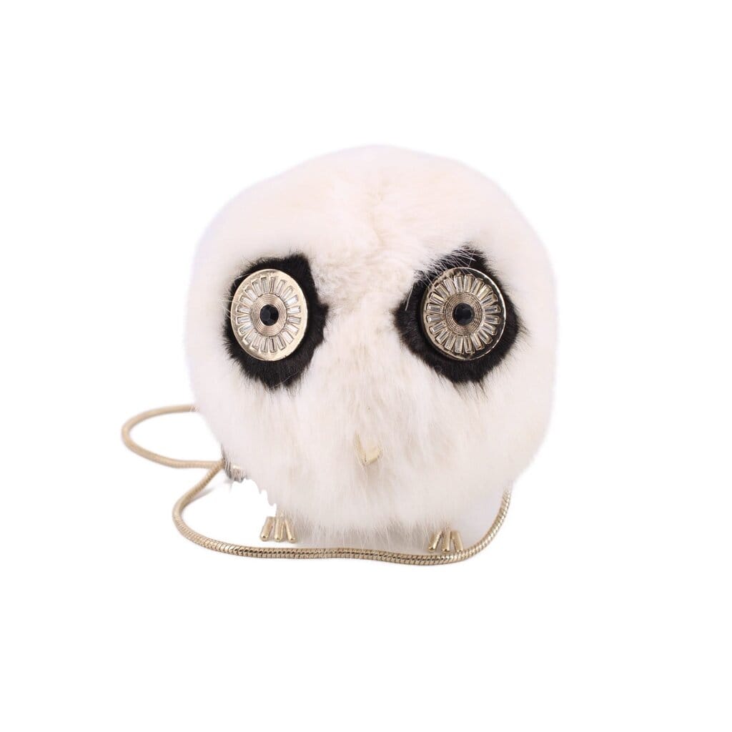 KATE SPADE BLAZE A TRAIL FURRY OWL SHOULDER BAGS WHITE