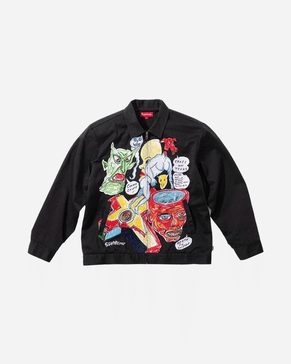 SUPREME SS15 DANIEL JOHNSTON EMBROIDERED WORK JACKET BLACK