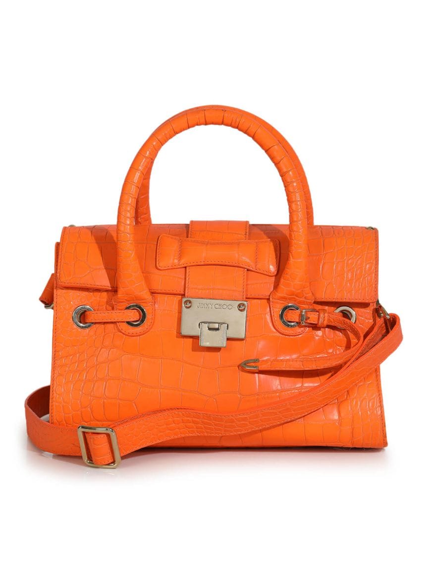 Jimmy Choo Orange Croco Embossed Handbag with Strap