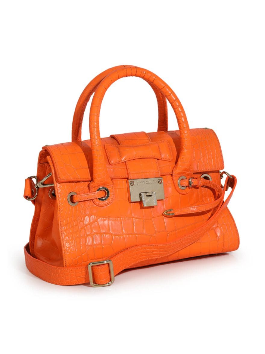 Jimmy Choo Orange Croco Embossed Handbag with Strap