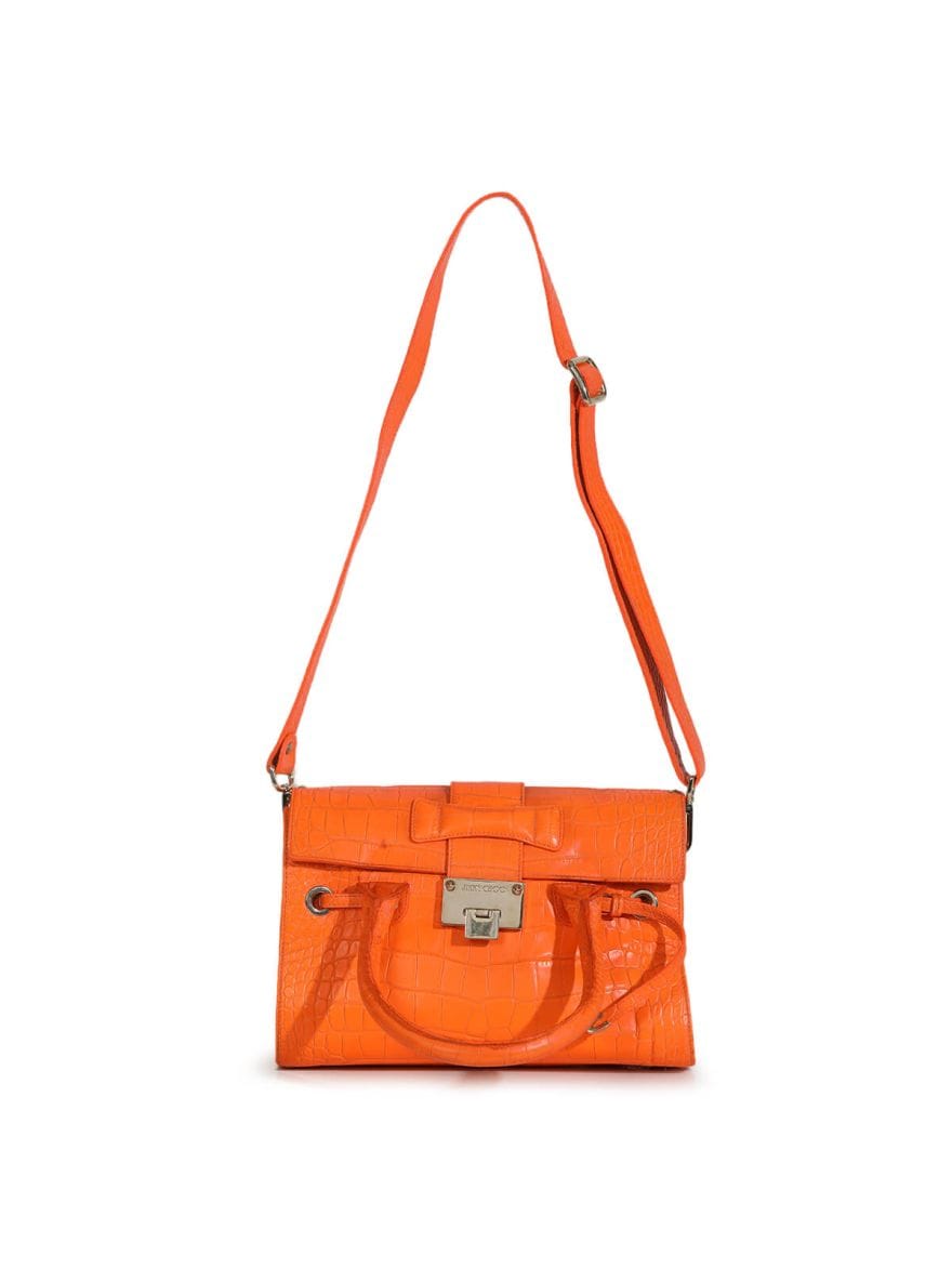 Jimmy Choo Orange Croco Embossed Handbag with Strap