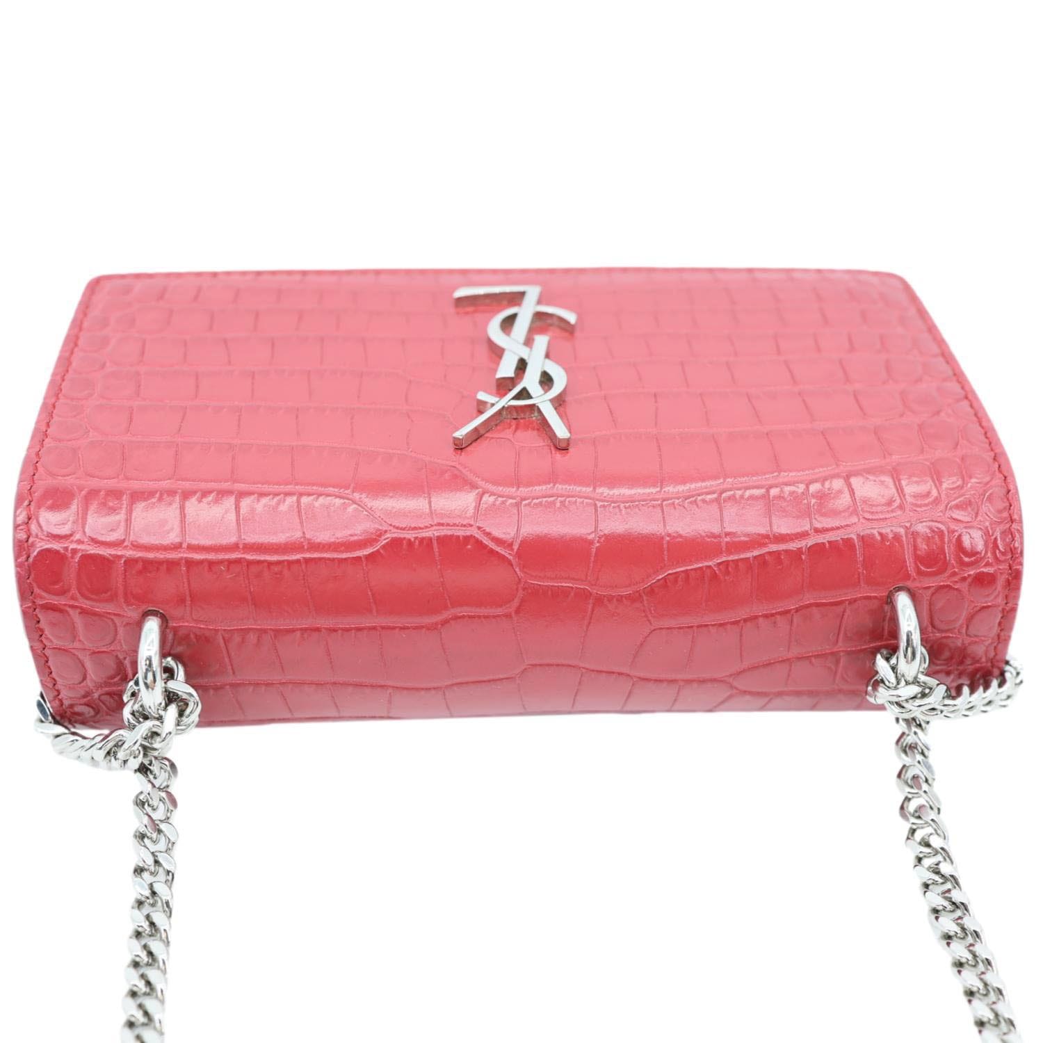 YVES SAINT LAURENT Monogram Sunset Crocodile Embossed Leather Crossbody Bag Red