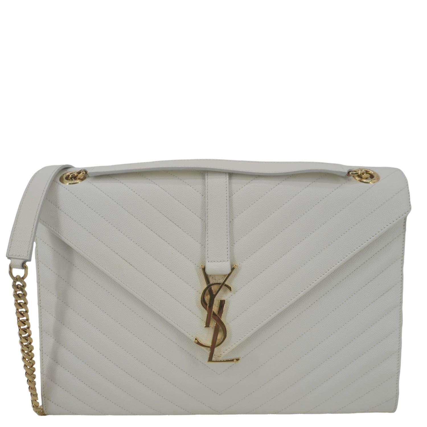 YVES SAINT LAURENT Envelope Large Grain De Poudre Chain Crossbody Bag White