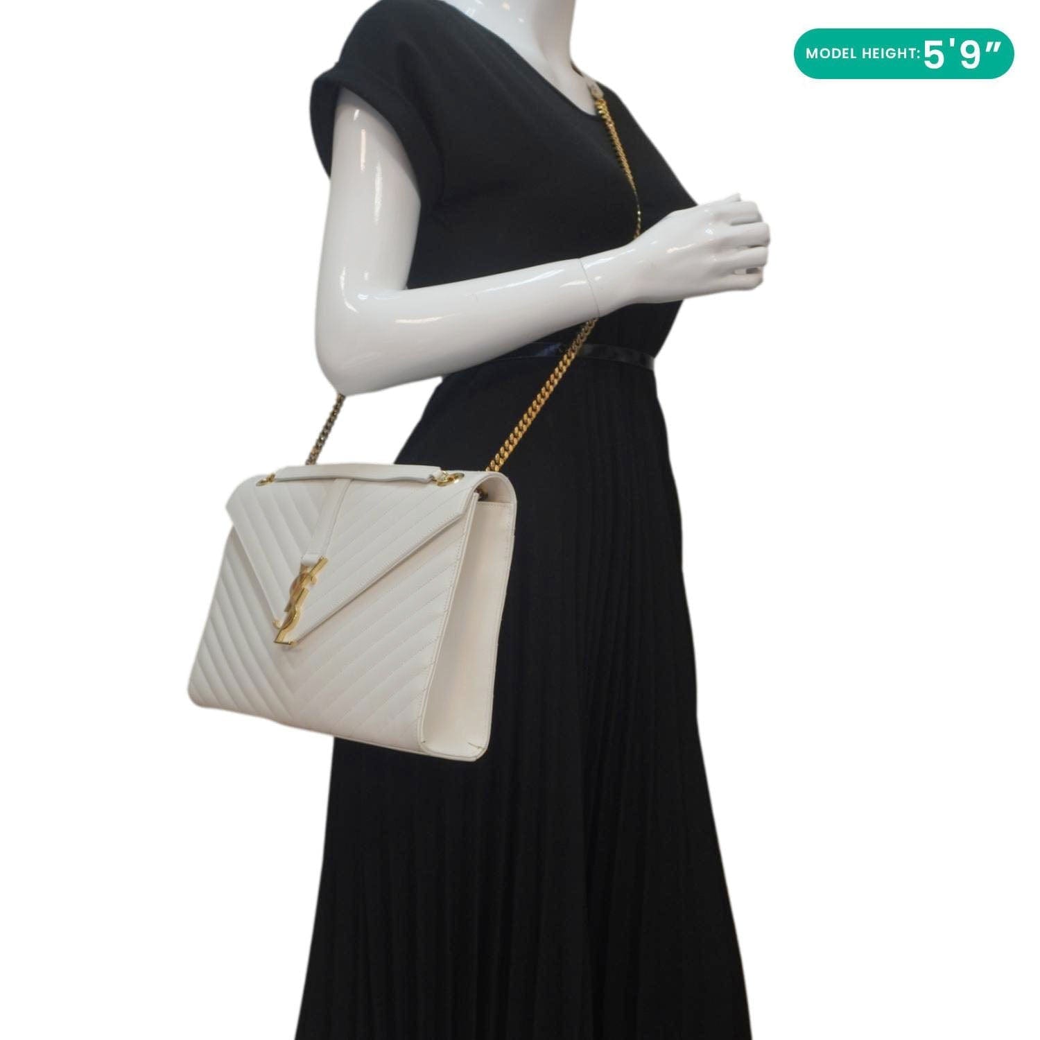 YVES SAINT LAURENT Envelope Large Grain De Poudre Chain Crossbody Bag White