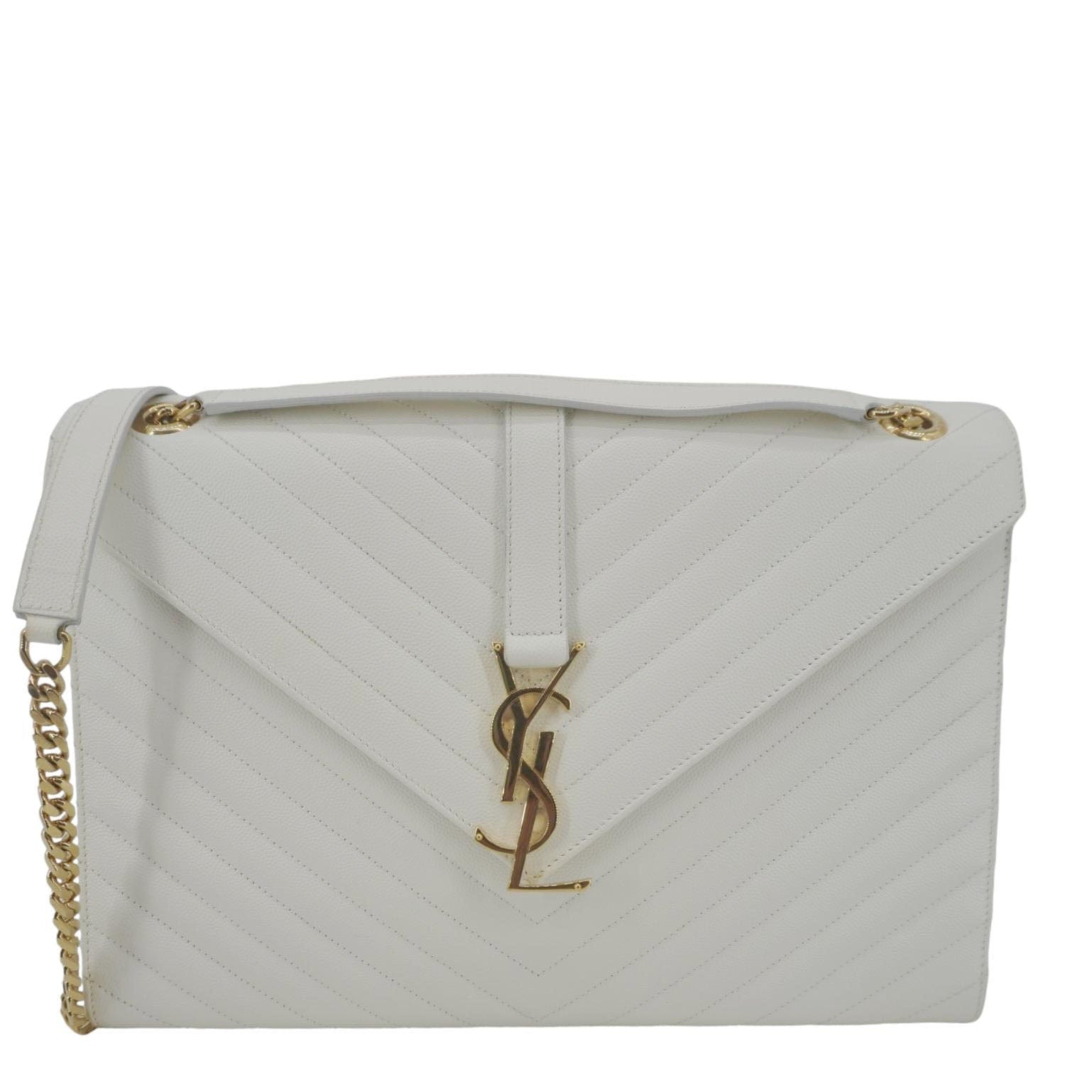 YVES SAINT LAURENT Envelope Large Grain De Poudre Chain Crossbody Bag White