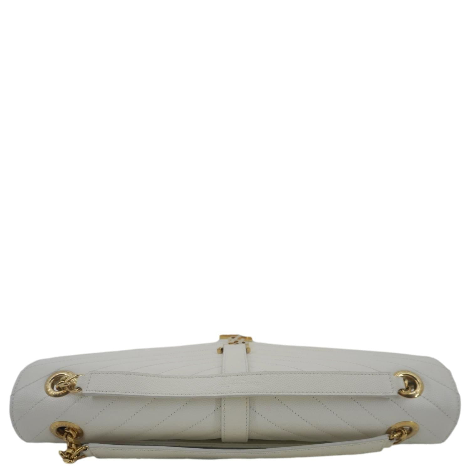 YVES SAINT LAURENT Envelope Large Grain De Poudre Chain Crossbody Bag White