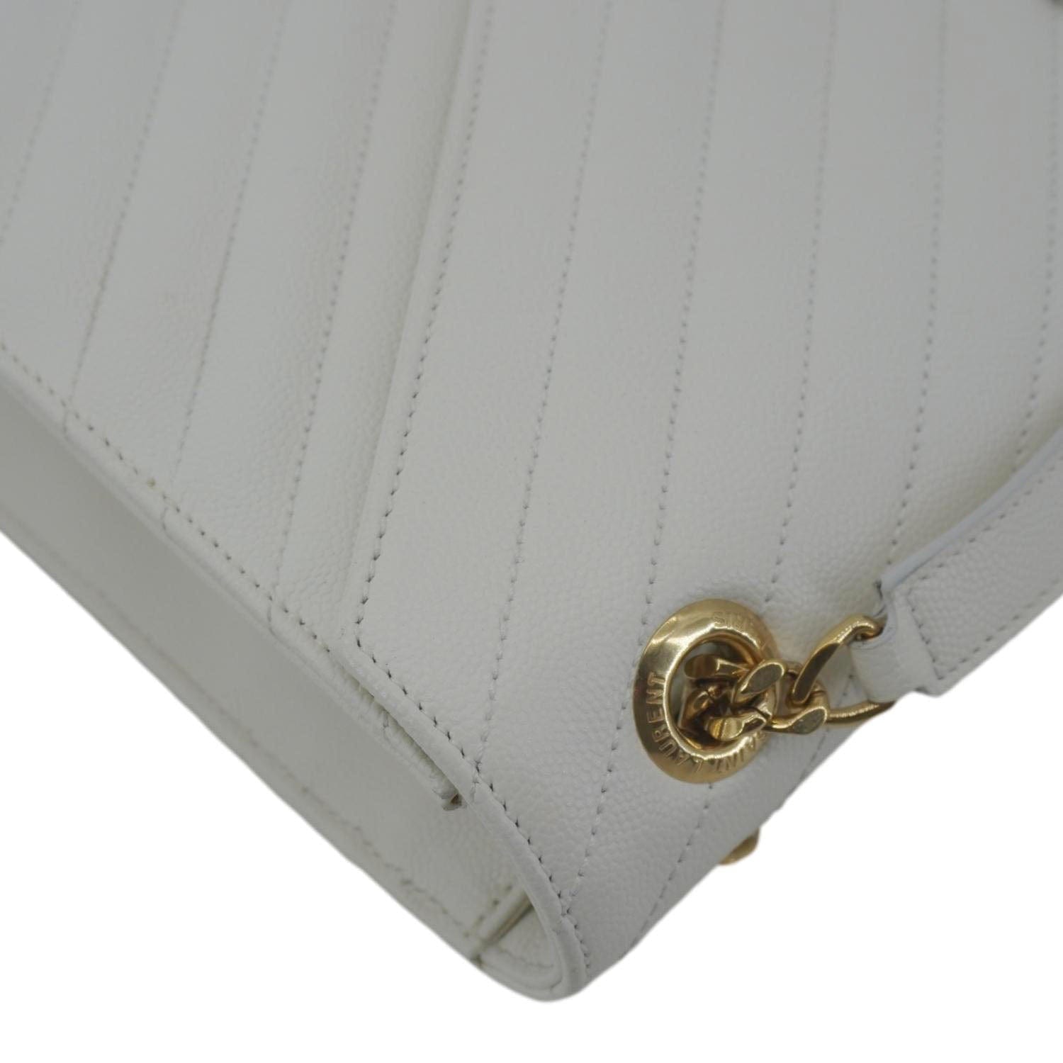 YVES SAINT LAURENT Envelope Large Grain De Poudre Chain Crossbody Bag White