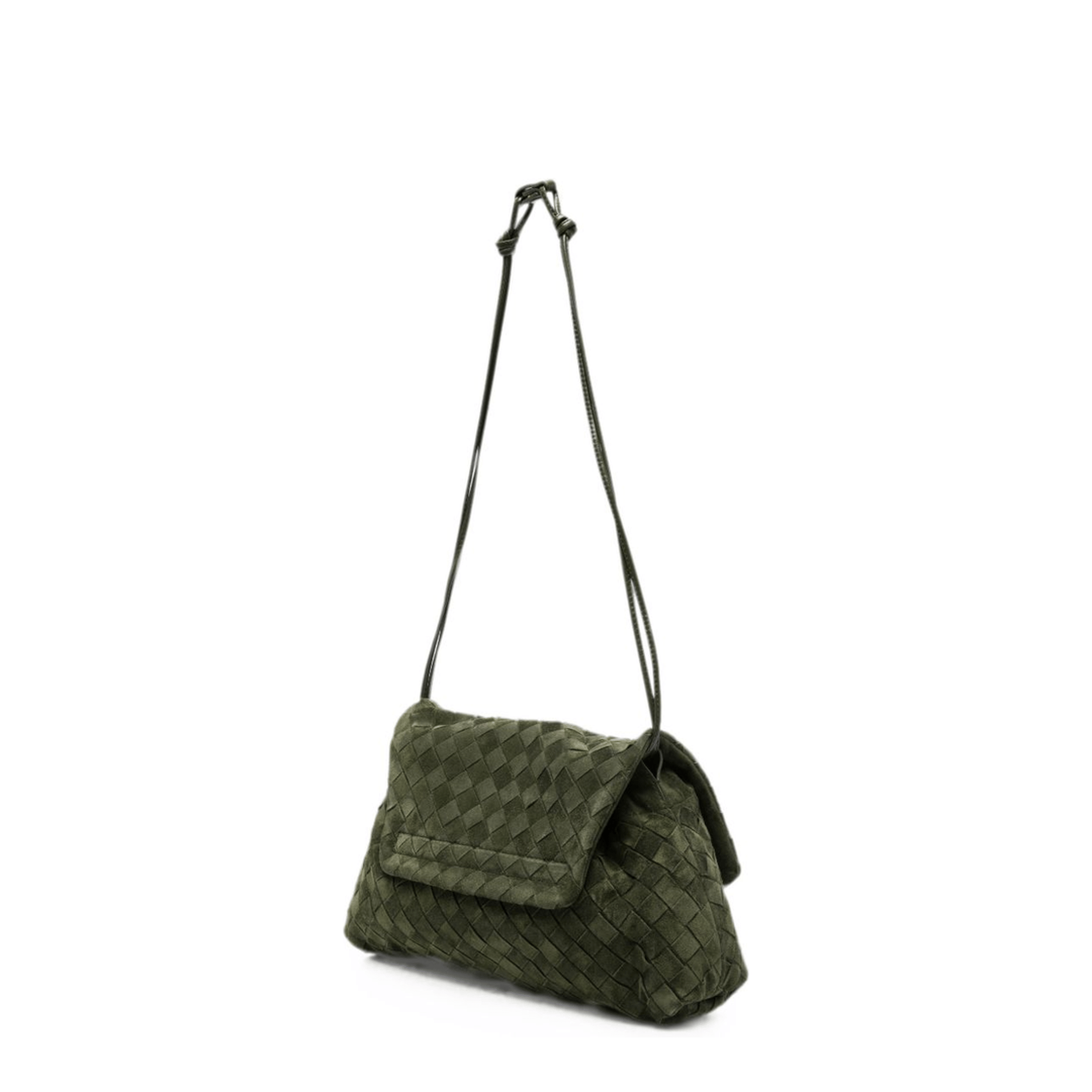 Bottega Veneta Giorno Calfskin Shoulder Bag - Green tweed
