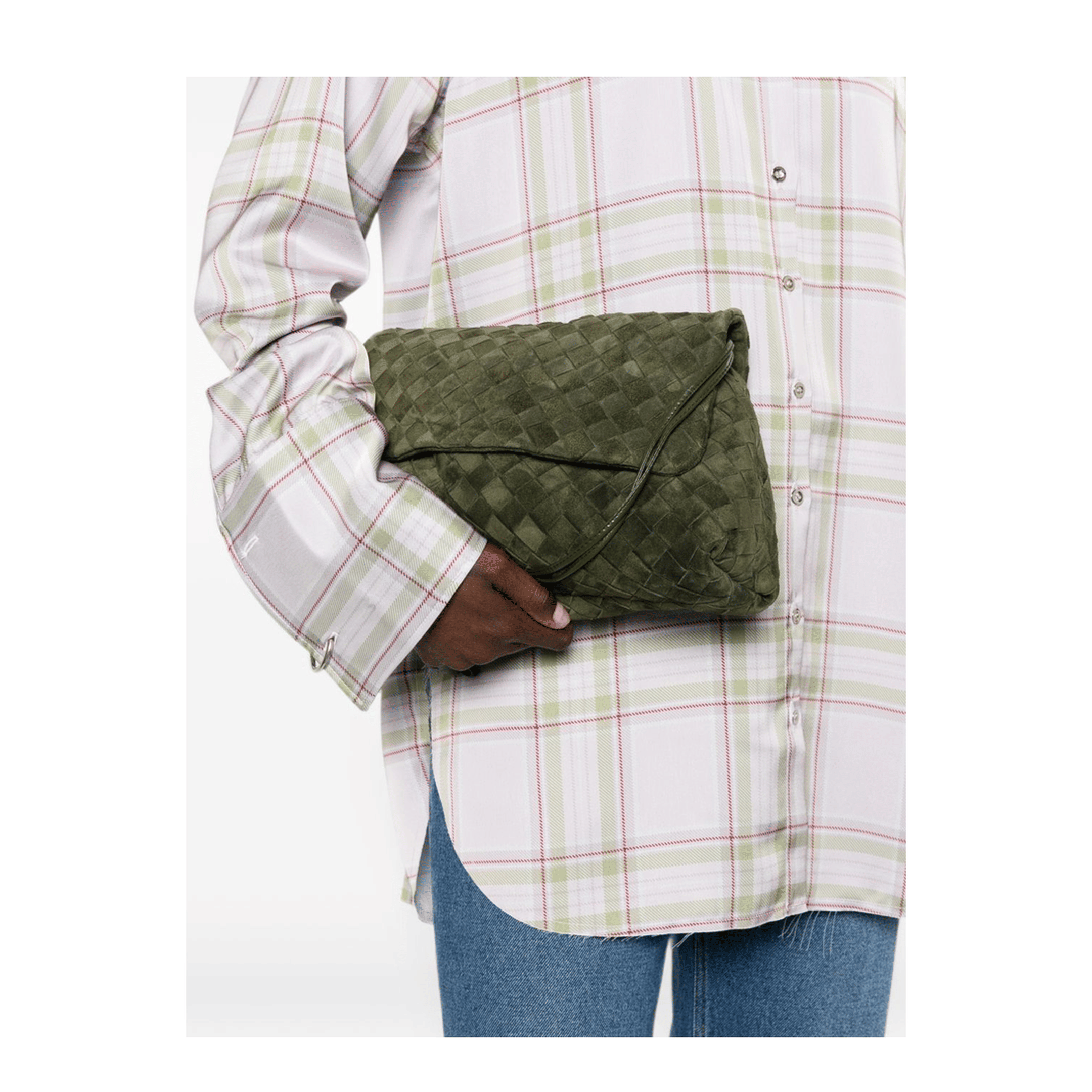 Bottega Veneta Giorno Calfskin Shoulder Bag - Green tweed