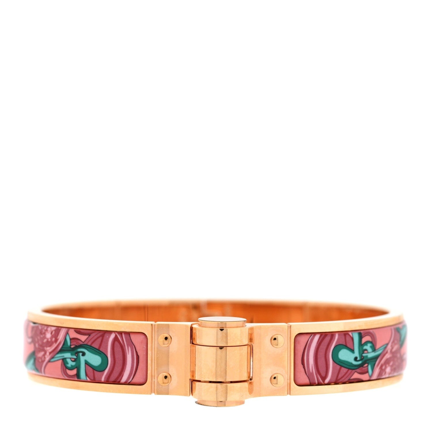 Hermes Enamel Printed Narrow Charniere Brides De Gala Hinged Bracelet M Rose Couture